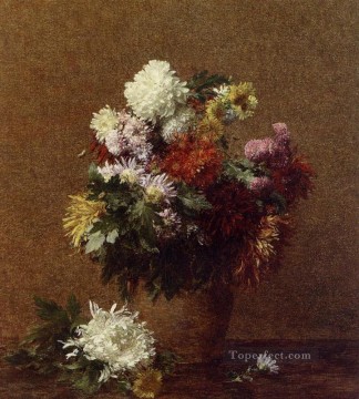  Chrysanthemums Painting - Large Bouquet of Chrysanthemums Henri Fantin Latour